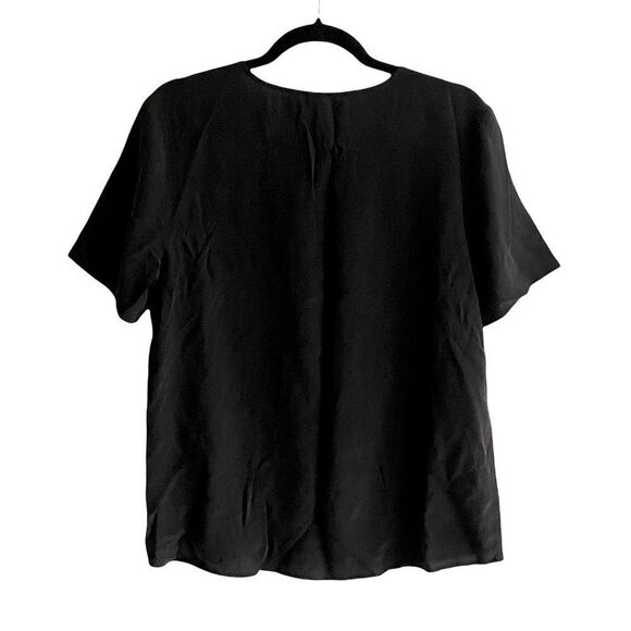 THE FABLE Silk Crew Neck Short Sleeve Blouse Black S - Picture 2 of 3